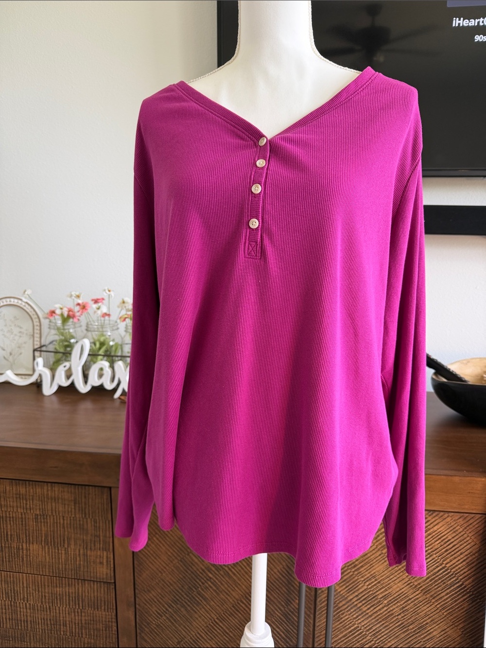 NWOT— Sonoma Magenta Long Sleeve Henley Top